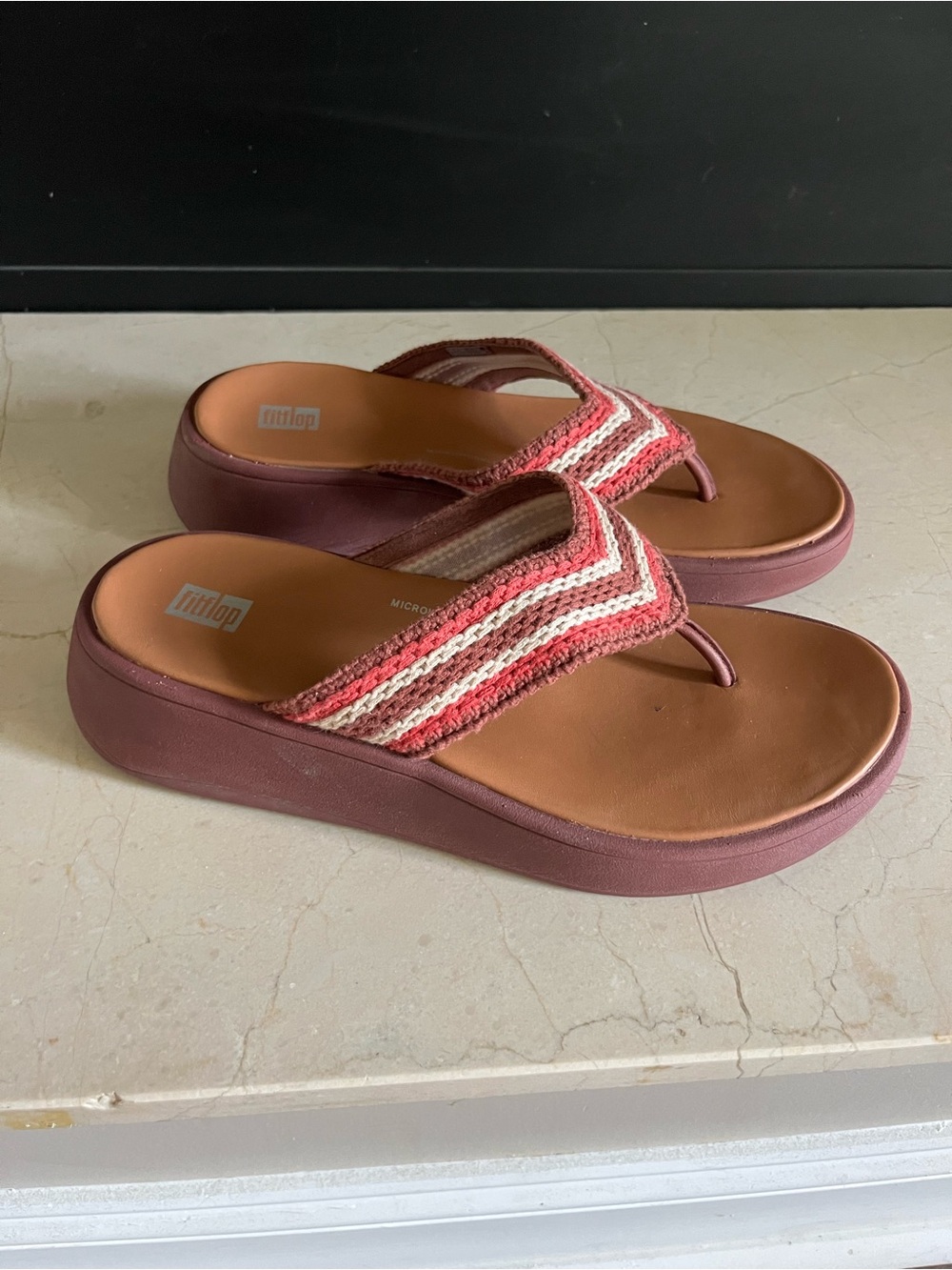 FitFlop F-Mode Crochet Flatform Toe Post Sandals Boho Knit Size 8